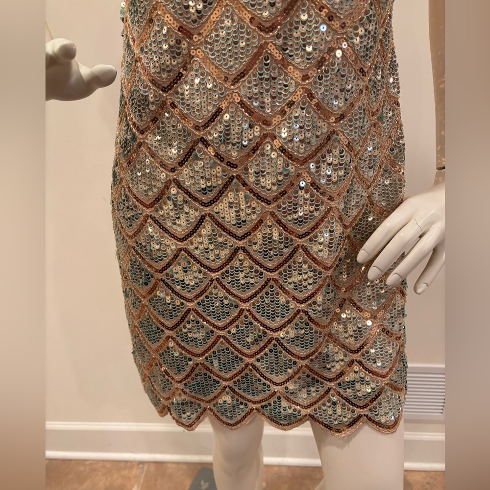 Pronto USA Sequin Mermaid Art Deco Scallop Dress, rose gold and blue, OS - Picture 6 of 14